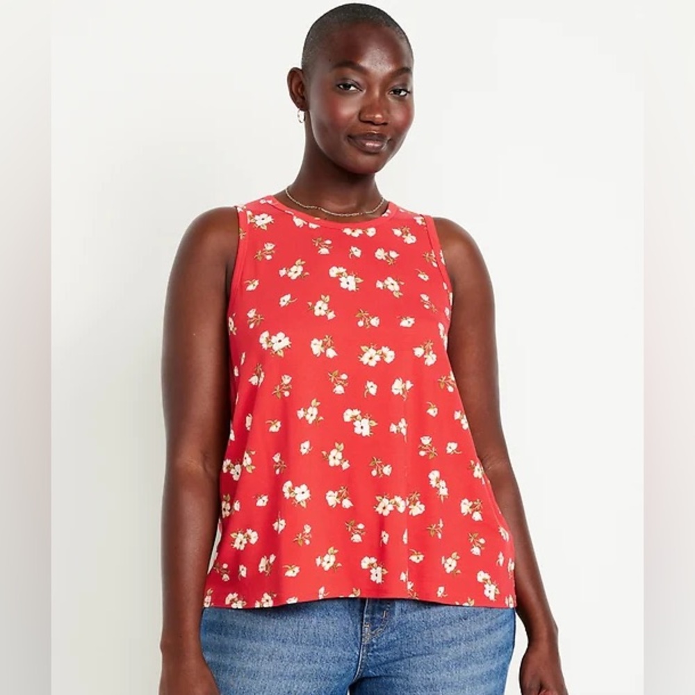 Old Navy Red Floral Large Luxe Sleeveless Top NWT